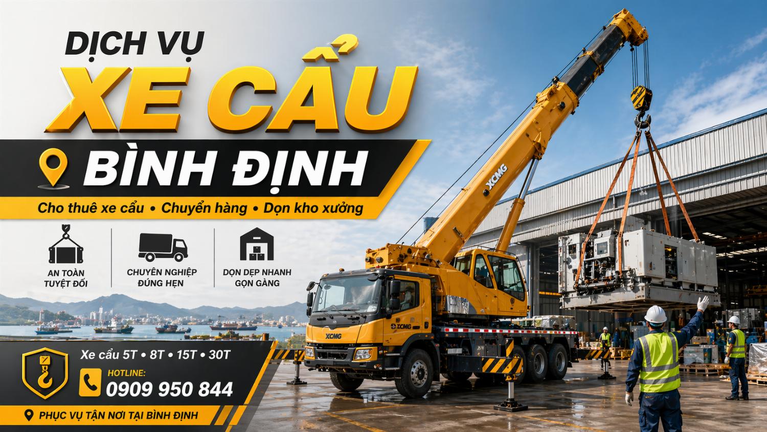 Dịch vụ cho thuê xe cẩu tải / chuyển hàng / dọn kho xưởng ở Bình Định