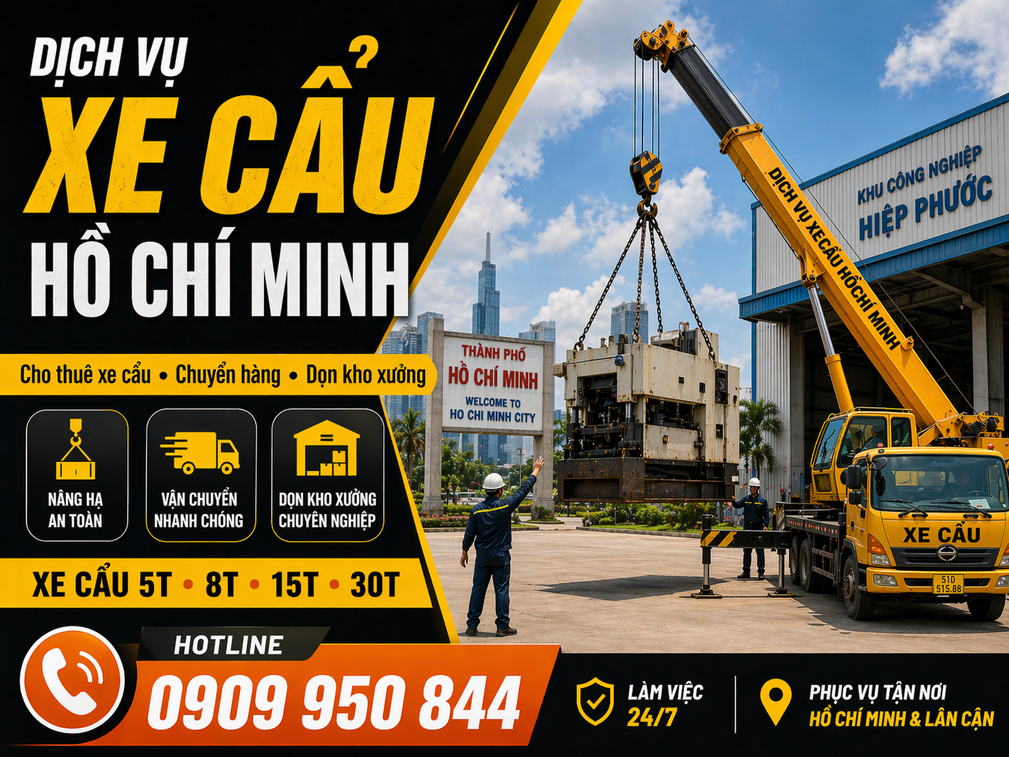 Dịch vụ cho thuê xe cẩu tải / chuyển hàng / dọn kho xưởng ở TP.HCM