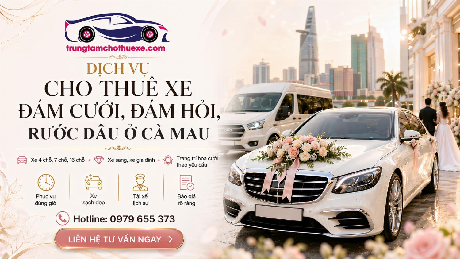 Dịch vụ cho thuê xe đám cưới, đám hỏi, rước dâu ở Cà Mau