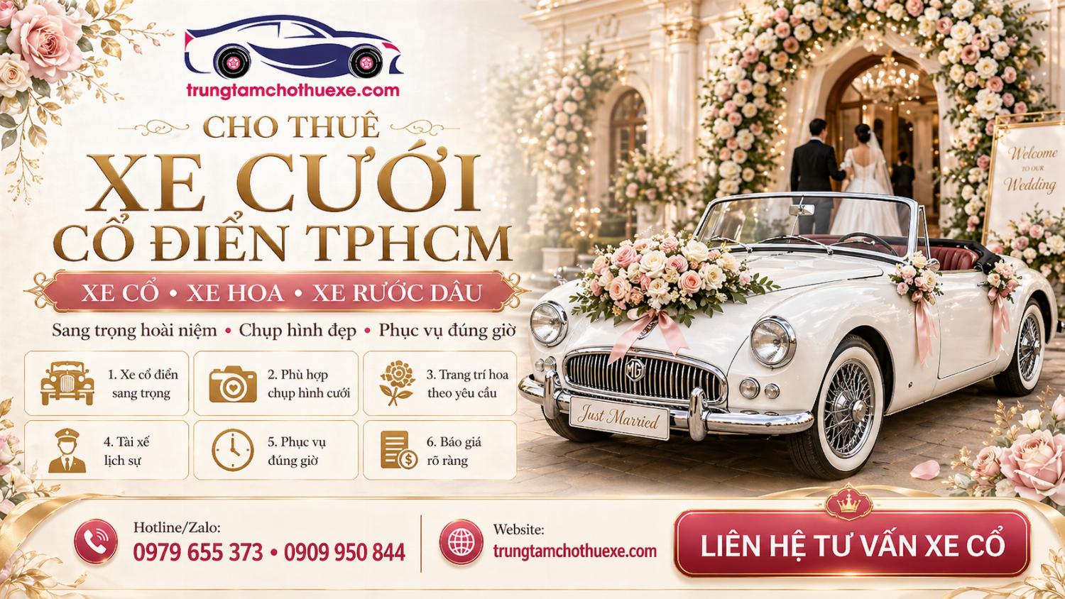 Cho Thuê Xe Đám Cưới Cổ Điển Ở TPHCM Đẹp, Có Gu, Lên Hình Ấn Tượng