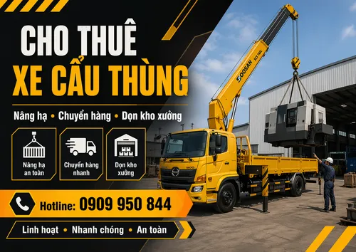 Cho Thuê Xe Cẩu Thùng Uy Tín, Nâng Hạ Nhanh, Giá Hợp Lý